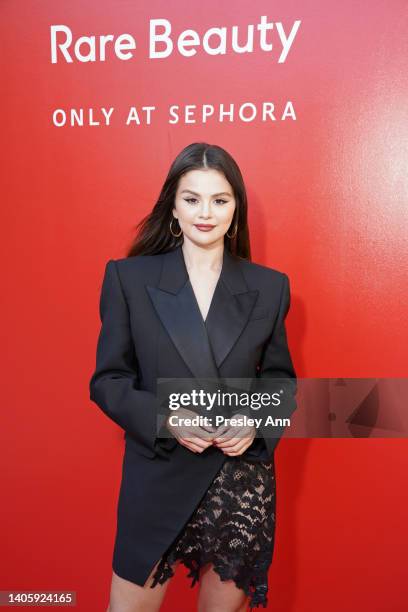 Selena Gomez celebrates the launch of Rare Beauty's Kind Words Matte Lipstick and Liner Collection at Santa Monica Proper Hotel on June 29, 2022 in...