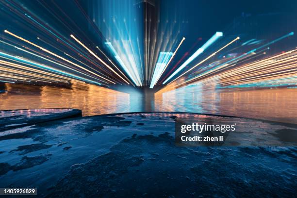 light trail of the city at night - low angle view street stockfoto's en -beelden