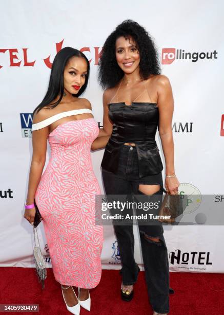 Lola Monroe and Julissa Bermudez attend Shantel Jackson's Rolling Out Cover Reveal Party at Hotel Ziggy on June 29, 2022 in West Hollywood,...