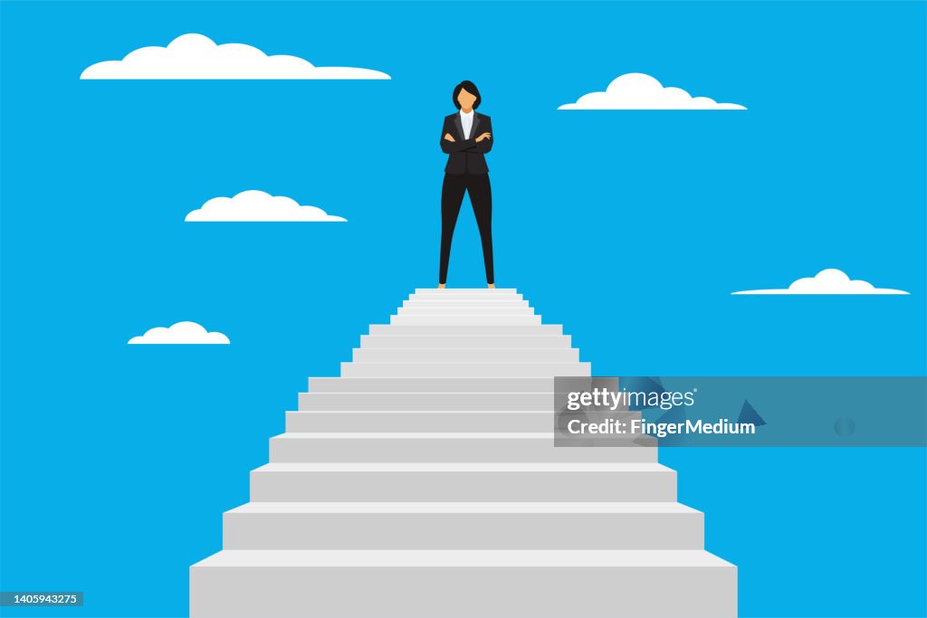 Business woman climbing stairs vector concept