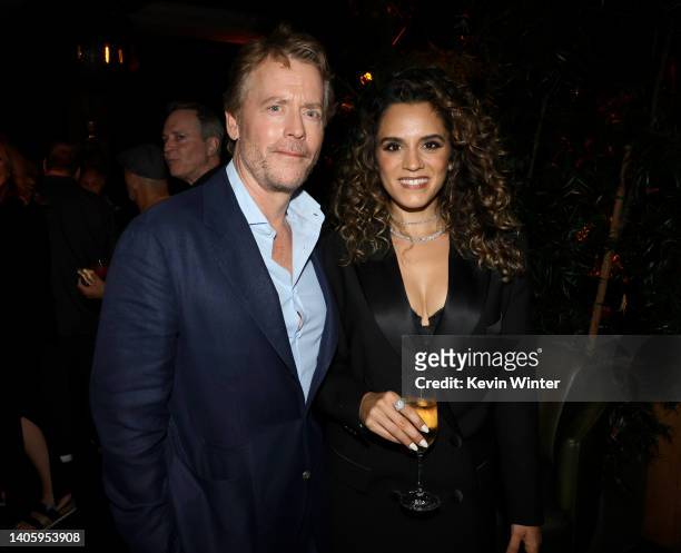 Greg Kinnear and Sepideh Moafi pose at the after party for the premiere of Apple TV+'s "Black Bird" at Baltaire on June 29, 2022 in Los Angeles,...