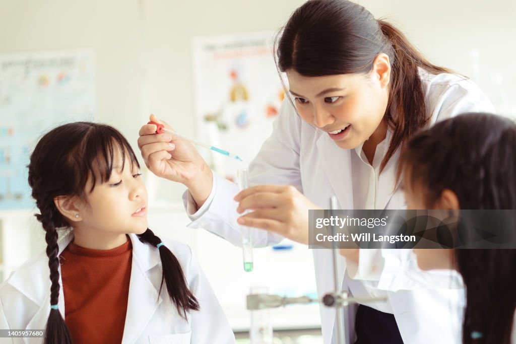 Students in Science Lab Class with Teacher Learning Bangkok, Thailand