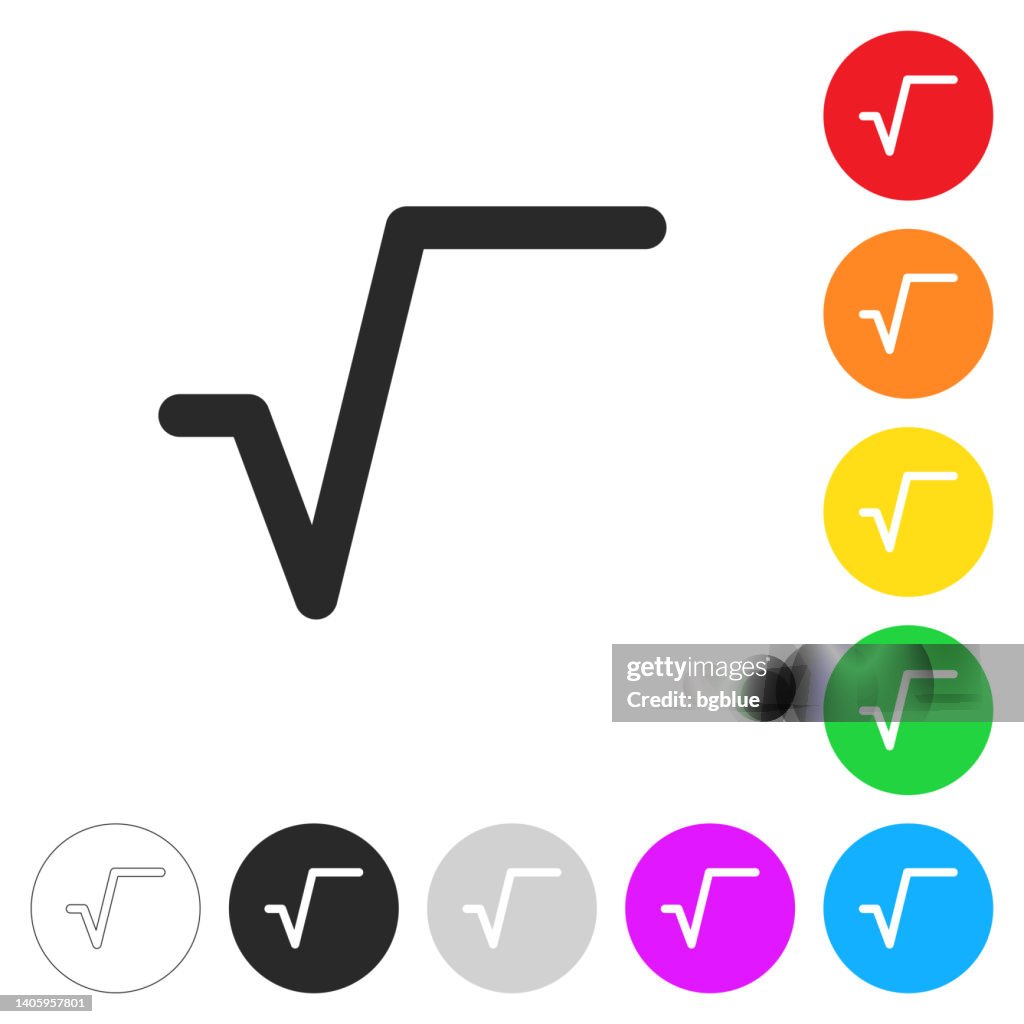 Square root. Icon on colorful buttons