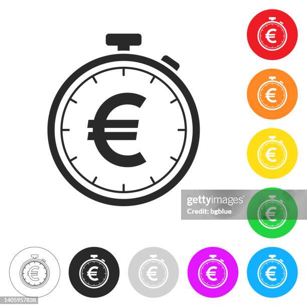 stopwatch with euro sign. icon on colorful buttons - time is money stock illustrations