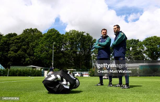 Southampton manager Ralph Hasenhüttl and Southampton FC First Team Lead Coach Ruben Selles during a Southampton FC pre season training session at the...