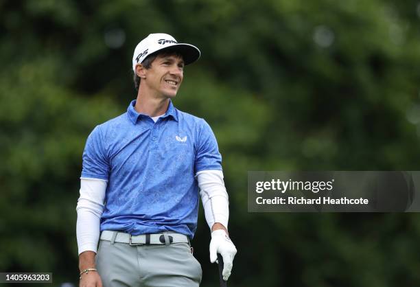 Thorbjorn Olesen of Denmark tees off on the 14th hole during the first round of the Horizon Irish Open at Mount Juliet Estate on June 30, 2022 in...