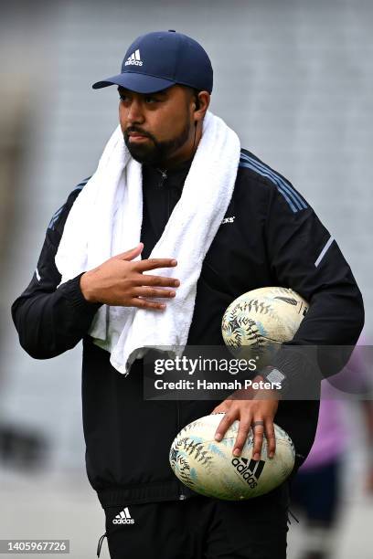 Media manager Matt Manukia during a New Zealand All Blacks training session at Eden Park on June 30, 2022 in Auckland, New Zealand.