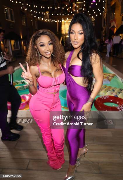 Anaya Lovenote and Shantel Jackson attend Shantel Jackson's Rolling Out Cover Reveal Party at Hotel Ziggy on June 29, 2022 in West Hollywood,...