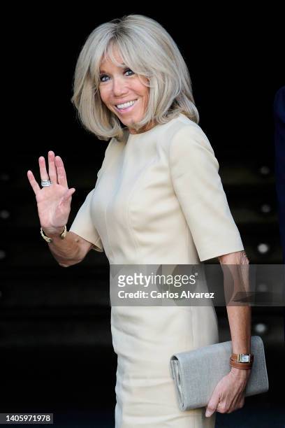 Brigitte Macron visits the Royal Theater during the NATO Summit on June 30, 2022 in Madrid, Spain.