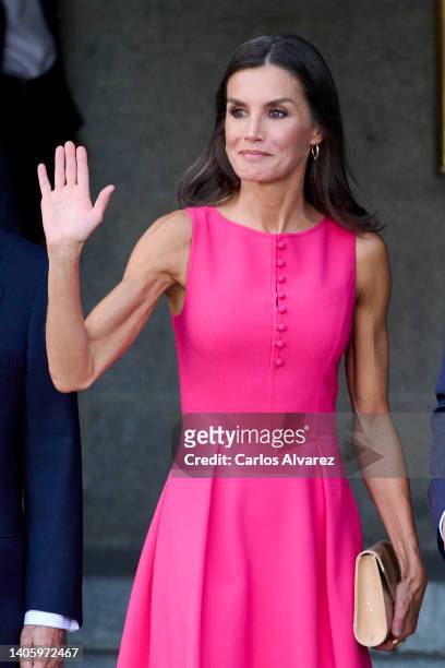 Queen Letizia of Spain visits the Royal Theater during the NATO Summit on June 30, 2022 in Madrid, Spain.