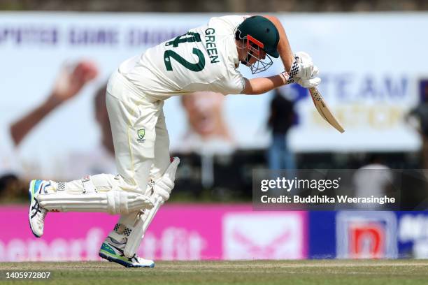 Cameron Green of Australia bats during day two of the First Test in the series between Sri Lanka and Australia at Galle International Stadium on June...