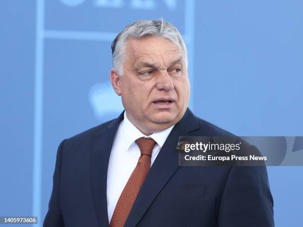 Hungary's Prime Minister Viktor Orban upon his arrival at the second and final day of the NATO 2022 Summit at the IFEMA Trade Fair Center MADRID,...