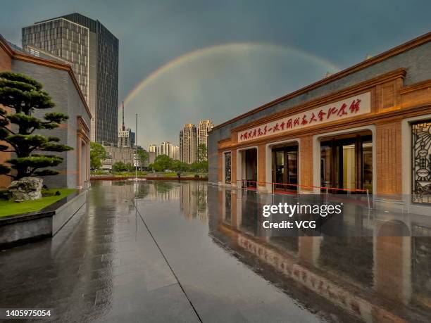 Rainbow arches over the memorial of the first National Congress of the Communist Party of China on June 29, 2022 in Shanghai, China.