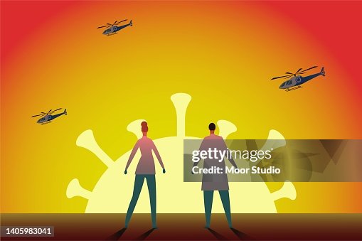 Doctors looking as coronavirus going down vector illustration. Doctors looking as coronavirus going down vector illustration.