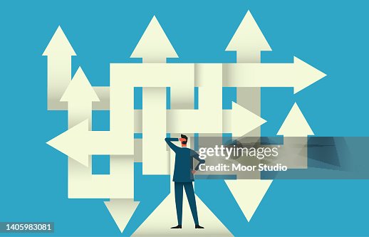 Geschäftsmann an einer Kreuzung flache Vektorillustration Geschäftsmann an einer Kreuzung flache Vektorillustration