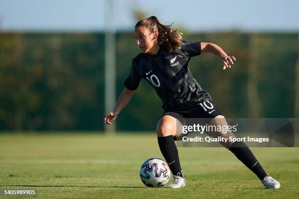 Annalie Longo of New Zeland in action during the Women's International Friendly match between New Zealand and Wales at Pinatar Arena on June 28, 2022...