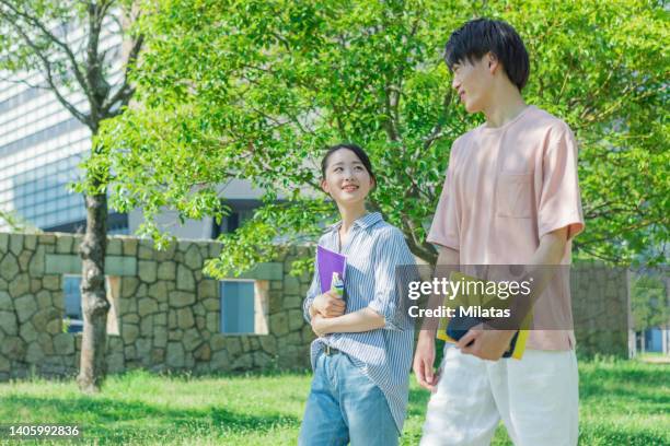 two youths walking while talking - summer university day 2 foto e immagini stock