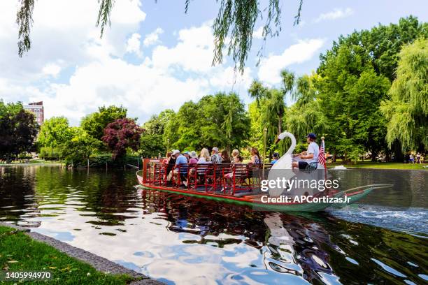 swan boat ride - boston public garden - boston massachusetts - boston beacon hill stock pictures, royalty-free photos & images