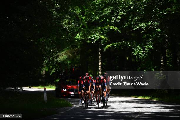 Adam Yates of United Kingdom and Geraint Thomas of The United Kingdom and Team INEOS Grenadiers lead their teammates during the 109th Tour de France...