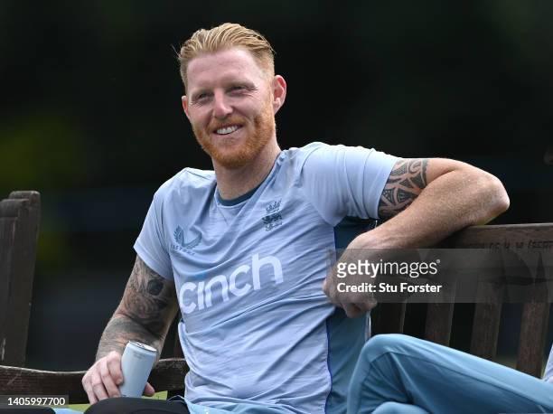 England captain Ben Stokes smiles during nets ahead of the test match between England and India at Edgbaston on June 30, 2022 in Birmingham, England.