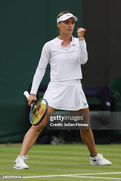 Ana Bogdan of Romania reacts in their Women's Singles Second Round match against Petra Kvitova of Czech Republic on day four of The Championships...