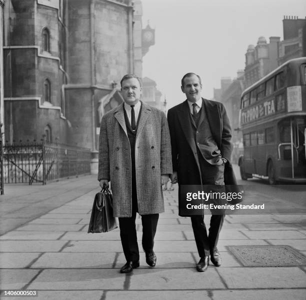 British saxophonist Peter King and British tenor saxophonist Ronnie Scott , founders of 'Ronnie Scott's Jazz Club,' outside the Royal Courts of...