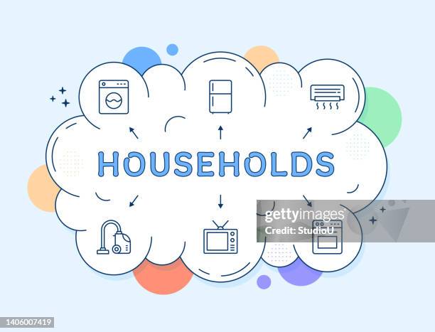households icon design - flat iron stock illustrations