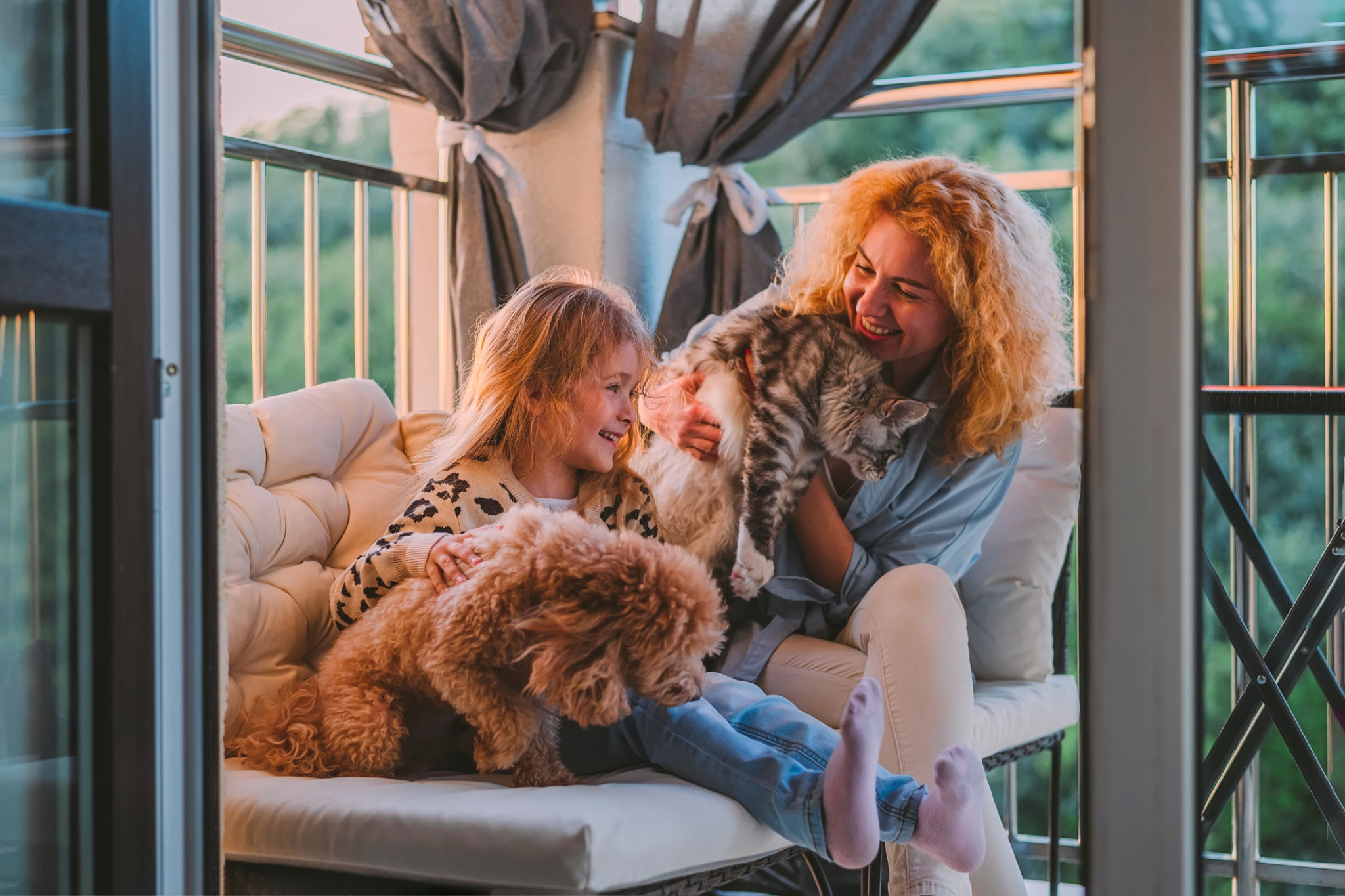 family with pet cat