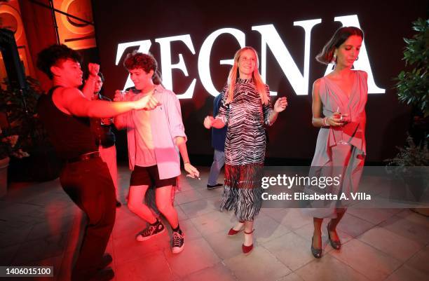 Elisabetta Marra and guests attend the Zegna "Our Road To Rome" cocktail dinatoire at Palazzo Torlonia on June 28, 2022 in Rome, Italy.