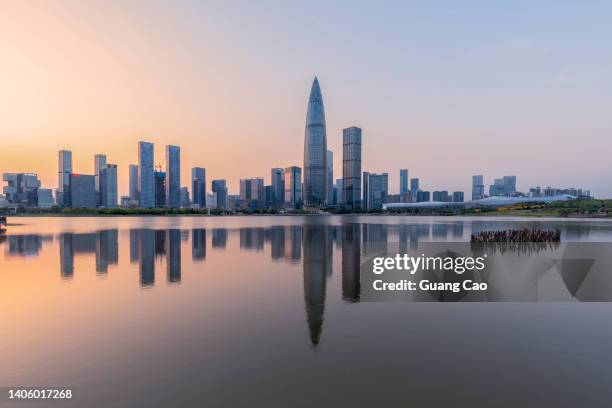 cityscape of shenzhen, talent park at sunset - shenzhen stock pictures, royalty-free photos & images