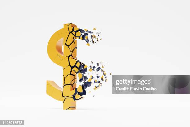 cracked dollar sign disintegrating - disintegration stock-fotos und bilder