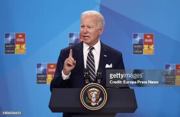 President Joe Biden addresses the second and final day of the NATO 2022 Summit at the IFEMA Trade Fair Center MADRID, June 30 in Madrid, Spain. The...