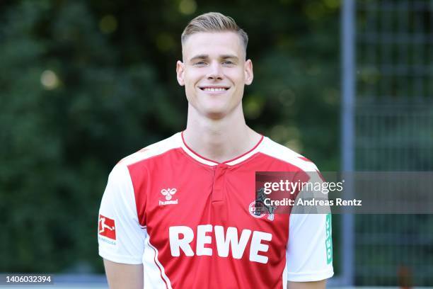 Steffen Tigges of 1. FC Köln poses during the team presentation at on June 30, 2022 in Cologne, Germany.