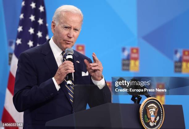 President Joe Biden addresses the second and final day of the NATO 2022 Summit at the IFEMA Trade Fair Center MADRID, June 30 in Madrid, Spain. The...