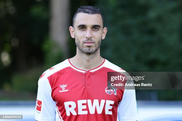 Ellyes Skhiri of 1. FC Köln poses during the team presentation at on June 30, 2022 in Cologne, Germany.