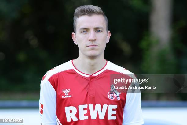 Niklas Hauptmann of 1. FC Köln poses during the team presentation at on June 30, 2022 in Cologne, Germany.