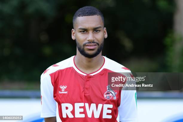 Linton Maina of 1. FC Köln poses during the team presentation at on June 30, 2022 in Cologne, Germany.