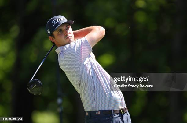 Poston of the United States plays his shot from the second tee during the first round of the John Deere Classic at TPC Deere Run on June 30, 2022 in...