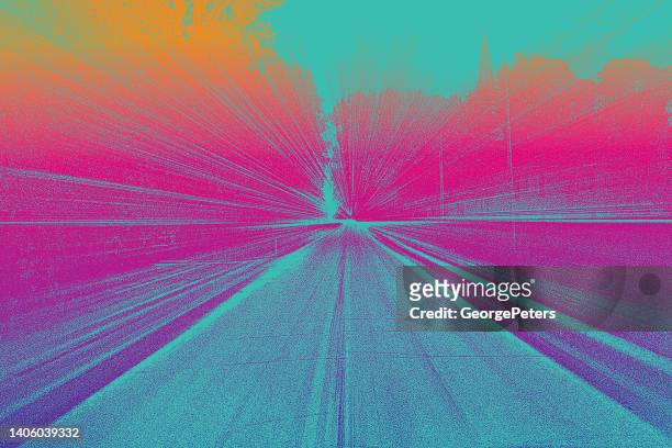 speed motion driving with zoom effect - teal bokeh stock illustrations