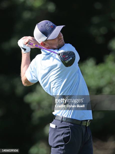 Vaughn Taylor of the United States plays his shot from the 13th tee during the first round of the John Deere Classic at TPC Deere Run on June 30,...