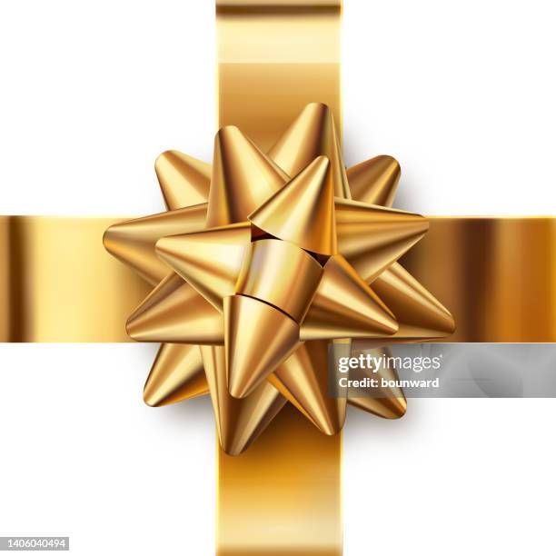 golden bow with ribbon - hair bow stock illustrations