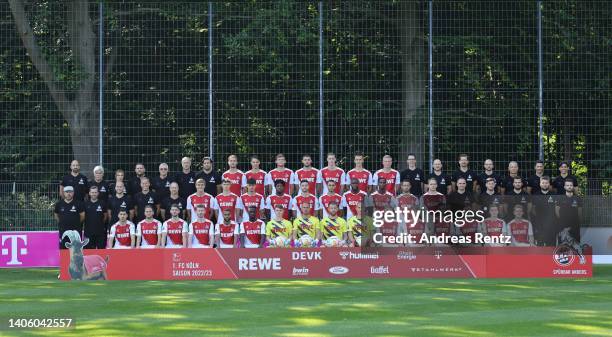 Players and Team members of 1. FC Köln, front row Dimitris Limnios, Benno Schmitz, Jan Thielmann, Florian Kainz, Linton Maina, Kingsley Schindler,...