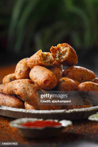 vegetable cutlet from potato and bread with sauce - cutlet bildbanksfoton och bilder