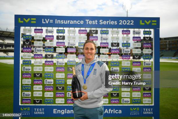 Nat Sciver of England poses after being named Player of the Match following Day Four of the First Test Match between England Women and South Africa...