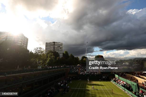 General view as Ken Skupski serves with partner Jonny O'Mara of Great Britain against Julio Peralta and Alejandro Tabilo of Chile during their Men's...