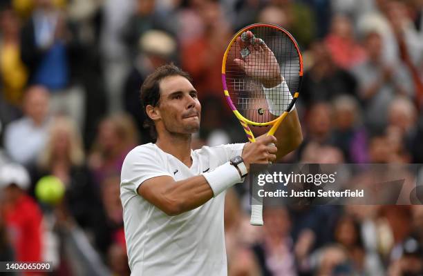 Rafael Nadal of Spain celebrates winning against Ricardas Berankis of Lithuania during their Men's Singles Second Round match on day four of The...