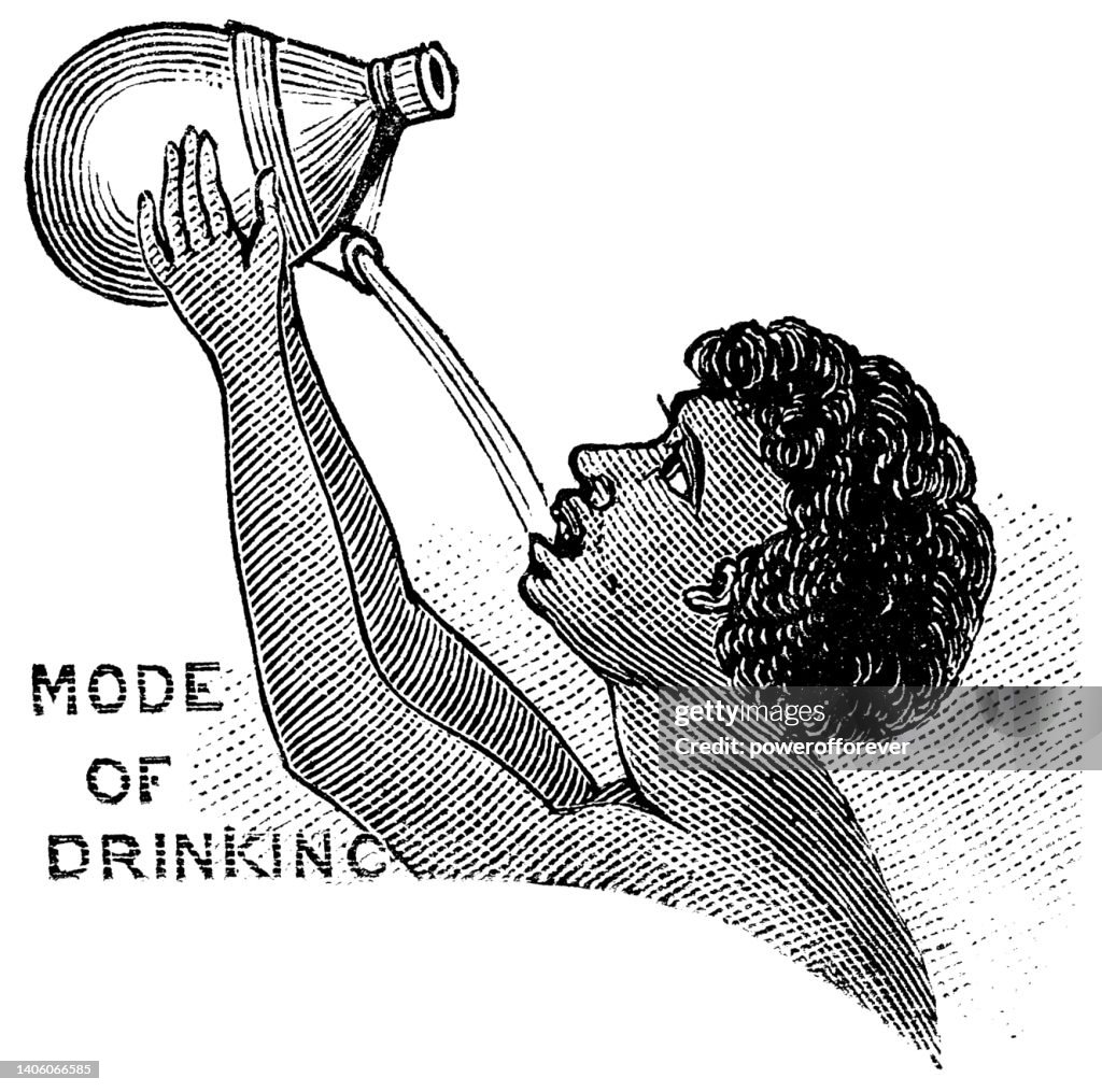 Man Drinking From Traditional Fijian Pottery Water Jug - 19th Century