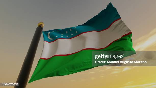 flag of uzbekistan - uzbekistan fotografías e imágenes de stock