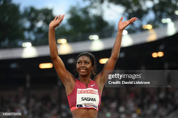 Khaddi Sagnia of Sweden in action during the final of the Women's Long Jump at the BAUHAUS-Galan Stockholm 2022, part of the 2022 Diamond League...