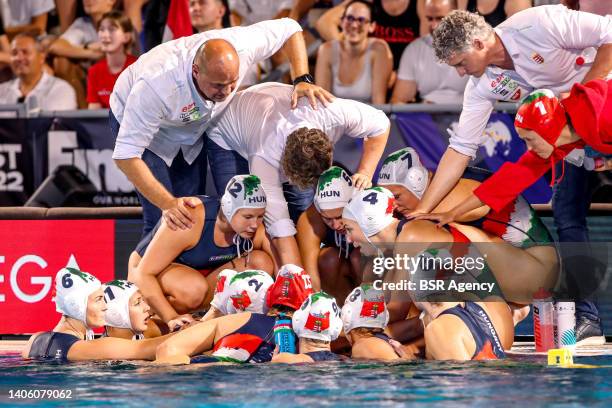 Krisztina Garda of Hungary, Rebecca Parkes of Hungary, Kamilla Farago of Hungary, Vanda Valyi of Hungary, Head coach Attila Biro of Hungary, Dorottya...